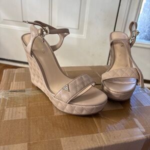 Guess Quilted Nude Wedge Sandals